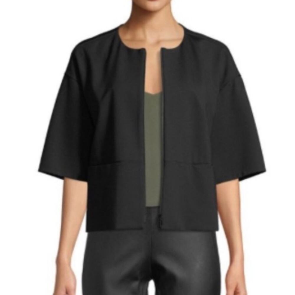Lafayette 148 Zip Up Half Sleeve Jacket Cape Black Size Small Quiet‎ Luxury